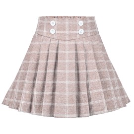 Girls Skirt Beige Pleated Tie Back School Uniform Size 110-158, Beige chequered