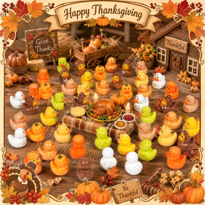 50 Pcs Thanksgiving Mini Ducks, 10 Styles Fall Ducks