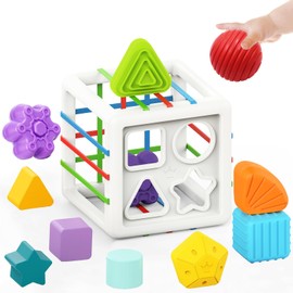 Baby Toys 3-6-12-18 Months Toddler,10 Pcs Montessori Toys for 1 1+ Year Old Baby Sensory Bin Toys, Colorful Cube Baby Learning Sorter Toy Christmas Birthday Gifts Stocking Stuffers for Kids 1-3