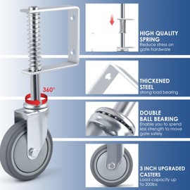 ERKOON Heavy Duty Gate Wheel Spring-Loaded Gate Casters, 3 inch Sliding Gate Wheels for Wooden Gate, Metal Tube Gate, Fence, 200lbs Load Capacity (3inch 1PCS)