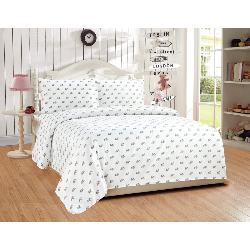 Mk Home 4pc Queen Sheet Set White Grey Elephant New