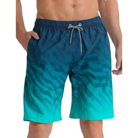 APTRO Men's Swimming Trunks, Long Swimming Shorts, Quick-Drying Board Shorts, Leisure Shorts with Inner Briefs, Geometric Green Mk3309