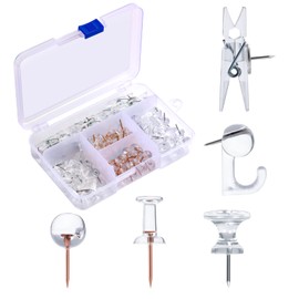 AIEX 125pcs Push Pins Set, Including Clear Plastic Push Pin Hook Pushpin Clip Push Pins Decorative Thumb Tacks with Stainless Steel Point Push Pins Bulletin Board Office Wall (5 Style), Transparent