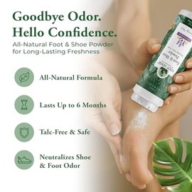 FOOT SENSE All Natural Smelly Foot & Shoe Powder - Foot Odor Eliminator lasts up to 6 months. Safely kills bacteria. Natural formula for smelly shoes 