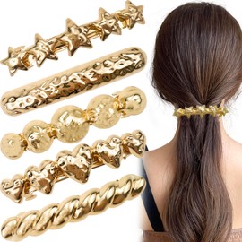 5PCS French Flat Hair Barrettes for Women, Non-Slip Gold Metal Hair Clips for Thick Hair Strong Hold Grip Hair Clasp Stylish Hair Accessories