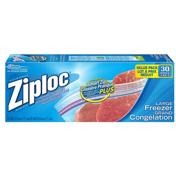 Ziploc Smart Zip Large Freezer Bags 30 Count