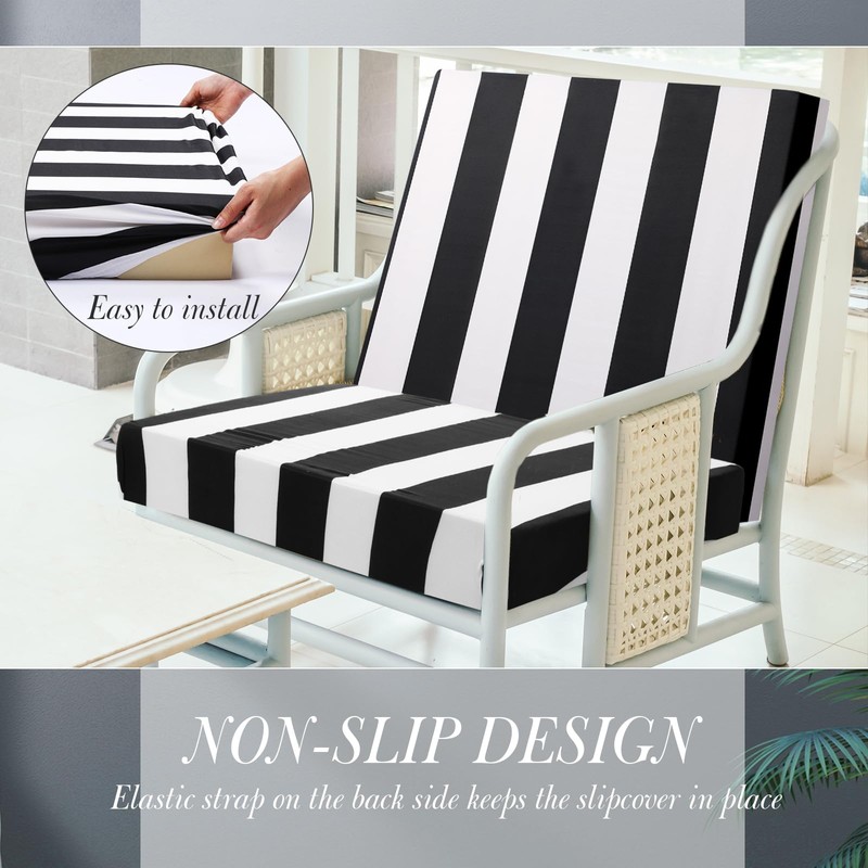 Newwiee 8pcs Patio Stretch Cushion Covers Stripe Outdoor Cushion Covers