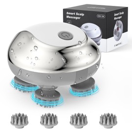 AMIR Electric Scalp Massager, Handheld Pet Massager for Dogs and Cats, Cat Head and Back Scratcher with 3 Speed Modes, 4 Massage Heads, Waterproof Electric Cat Massage Tool for Promote Bonding