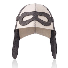 Aviator Style Wool Sauna Hat for Men Women, Unisex Felt Russian Banya Sauna Cap One Size Fits All Sauna Accessories Gifts for Steam Bath Hair Protect (White and Gray)