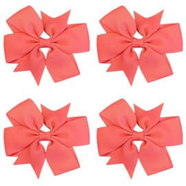 Hair Bows Clips 3" inch Pinwheel Vibrant Bright Colourful School Hairbows - 4 Pack Salmon Pink