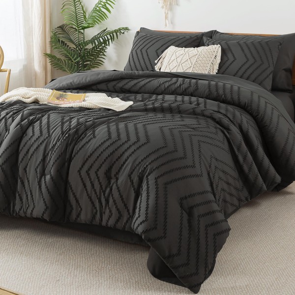 Litanika Dark Grey Full Size Comforter Set with Sheets -