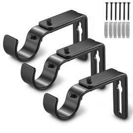 LLPJS Curtain Rod Bracket Adjustable, Drapery Rod Holder Hooks Support Hangers for 1 inch Diameter Window Curtain Rods (Black, 3-Pack)