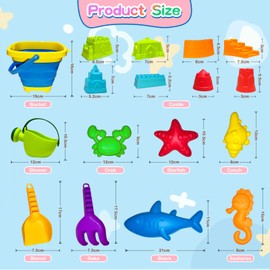 Sandspielzeug Set für Junge Mädchen, 17 Stück Strandspielzeug Kinder Beach Toy mit Sandeimer Faltbar, Wasserlebewesen Burg Sandförmchen und Sandschaufel für Baby ab 2 3 4 5 6 Jahre
