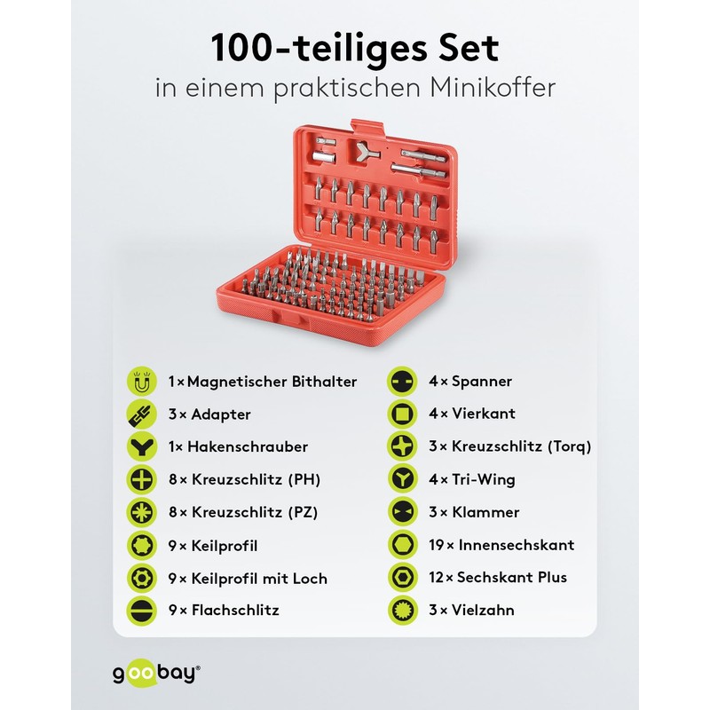 Goobay 77045 Universal Bit Set with Magnetic Bit Holder 6.35