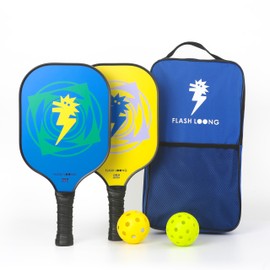 Pickleball Paddles Set of 2 Yellow and Blue, Outdoor Pickleball Paddles Cute Fiberglass, with 2 Balls and Bag, for Womens Girl Kids Men