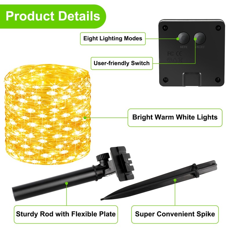 Brightever Solar Fairy Lights for Outside Waterproof, 4-Pack Total 160FT