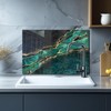 DAIFURONGE Tempered Glass Backsplash for Kitchen,Stove Splashback Protector- Gold Fluid