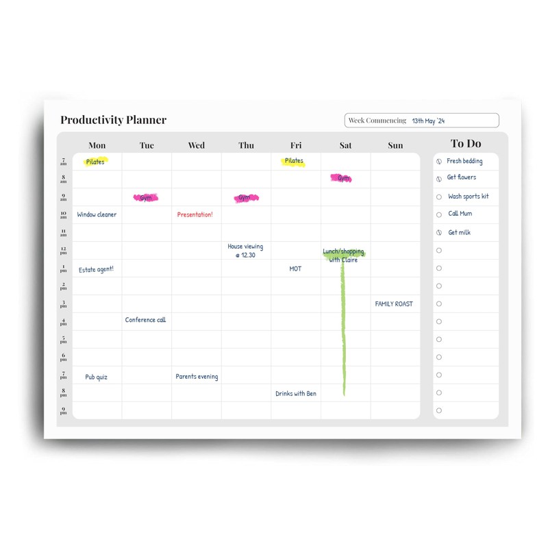 Weekly Time Management Planner - Perfect for Home, Office, Study/Revision