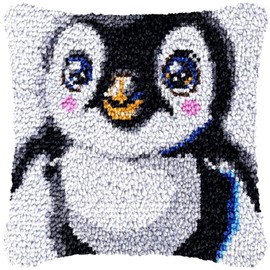 Beginner Latch Hook Kits Penguin Set Sofa Cushion Cover Latch Hook Carpet Rug Acrylic Yarn,Pillowcase Craft Kits with Printed Canvas for Beginners Kids Adults - 17 x 17 Inch