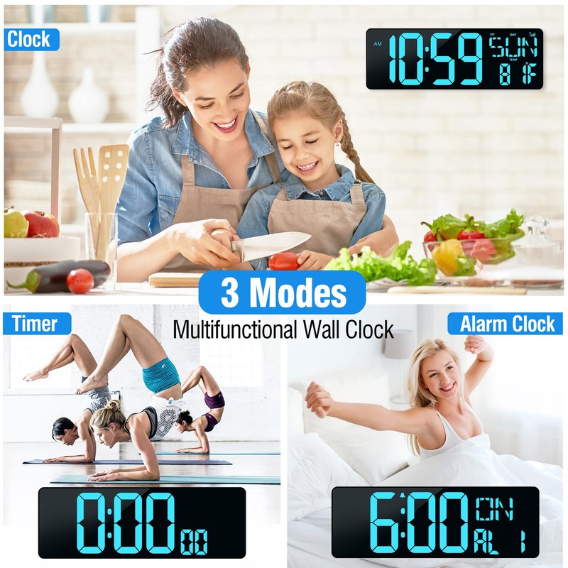 TXL 17.2" Large Digital Wall Clock Bluetooth Sync Time, LED