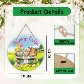 Easter Sign Welcome Sign for Front Door, Happy Easter Door Sign Decoration, Easter Bunny Round Decorative Wall Sign, Rustic Spring Wooden Hanging Sign for Farmhouse Home Porch Living Room -19