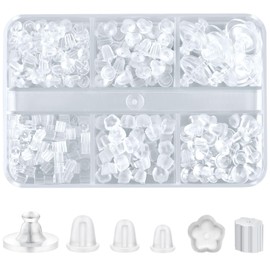 6 Styles Silicone Earring Backs for Studs, 600 Pieces Clear Soft Earring Backs Replacements Hypoallergenic Plastic Rubber Earring Backs Clutch Stoppers Kits for Fish Hook Hoops
