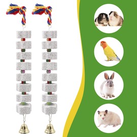 2 Pack Large Bird Chewing Toy, Parrot Beak Grinding Calcium Stone with Bells, Bird Cage Accessories, Cage Toys for Cockatiel Parakeet Parrot Budgies Rat Hamster Chinchilla Rabbit Bunny African Grey