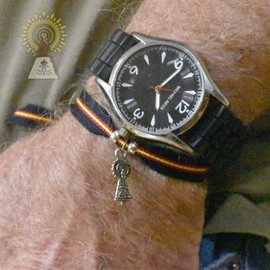 BDM Virgen del Pilar and Spanish Flag Bracelet for Men and Women in Navy Blue Spain Fabric, Stone