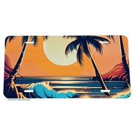 OwnTheAvenue Ocean Palm Trees Sunset Beach Scenery Lovers Waves Surfing License Plate Cover