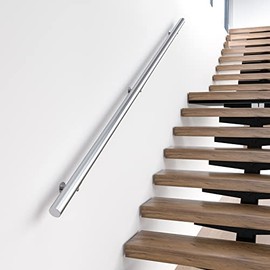 Muzata 8ft Stair Handrail Wall Mounted Handrail 2'' OD Pre-drilled Brushed Stainless Steel Safety Hand Rail Indoor Outdoor Stair Hand Railing Wood Concrete Brick Wall Stairs HK27 SL4, HR5 HR0