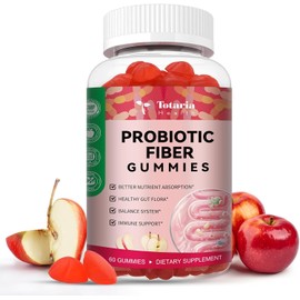 Totaria Gomitas de fibra probiótica 9 en 1 para adultos y adolescentes. 16 g de fibra por porción. Suplemento de fibra de psyllium con 5 mil millones de UFC de Bacillus coagulans, inulina y vinagre d