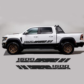 2pcs Car Vinyl Waterproof Car Decals Graphics Kit Truck Door Side Sticker Compatible with Ram 1500 (Black, style1)