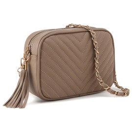 Lotus Karen Crossbody Bags for Women Trendy Small Crossbody Purse for Women Triple Zip Cell Phone Leather Handbag (Apricot Color)