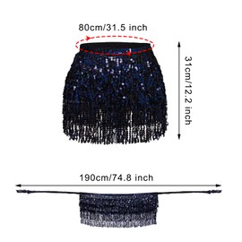 Belly Dance Hip Scarf Sequin Tassel Skirt Wrap Sparkly Rave Costume for Women, Black, 12