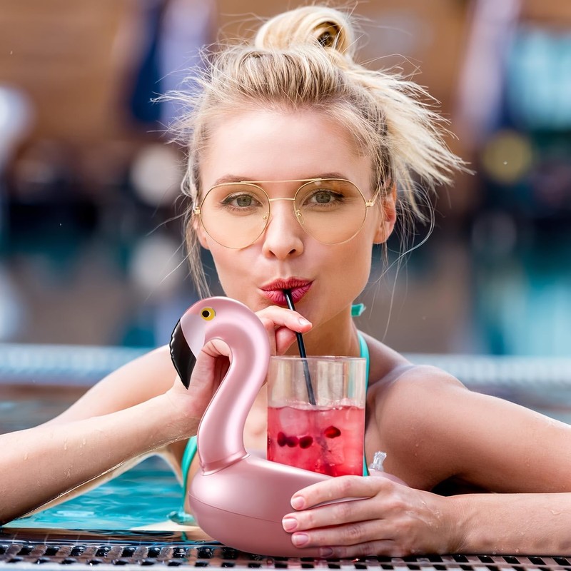 XILE ARK Inflatable Flamingo Drink Holders, 12 Pack, Pink Pool