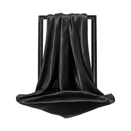 Tiardey Pack of 2 Satin Headscarf Large Square Neckerchief Satin Scarf Sleep Hair Wrap Satin Scarf (Black)