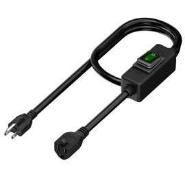 3-Feet Waterproof Extension Power Cord, in-Line On-Off Switch Extension Cable, SJTW 14AWG 3C Waterproof,Max.20A 125V Heavy Duty Inline Switch AC Power Cord