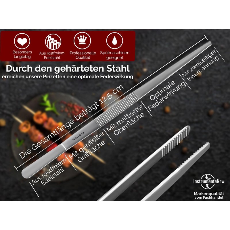 InstrumenteNRW Chef’s stainless steel meat/barbecue tongs, various lengths available., 12,5