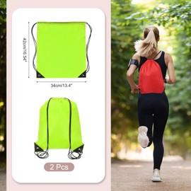 PATIKIL Drawstring Backpack Bags, 2 Pack Sports Cinch Sack Draw String Bag for Sports Gym Yoga Travel Swimming Beach, Fluorescent Green