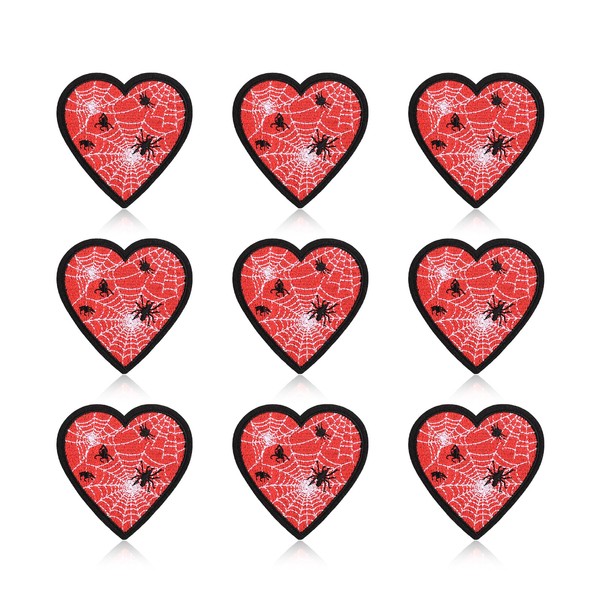 9pcs Spider Patches, Cartoon Heart Shaped Spider Iron On Patches