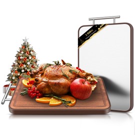 Large Cutting Board Double Sided, 2024 Upgraded Thicken Chopping Board, SUS 304 Stainless Steel Cutting Board for Kitchen, Ebony Wood Cutting Board with Juice Groove, Charcuterie Board 16.3”×10.4”