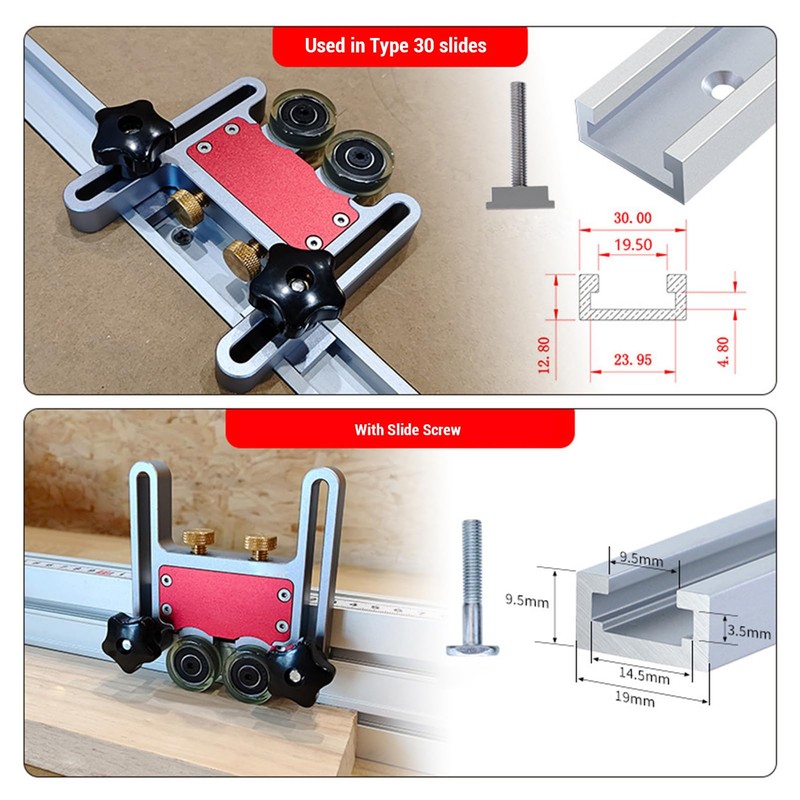 Table Saw Roller Jig, Bearing Roller Featherboard Double Wheel Sliding