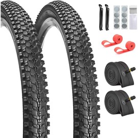 2 Pack Bike Tires and Tubes 26"/24"/ 27.5"x1.95" 20"x2.125" 26"x2.1" Mountain Replacement Bicycle Tyres with 2 Rim Strips Glueless Patches Kit for commuter hydrid bicycle - Color: 26X1.95