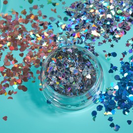 Moon Glitter Holographic Shapes - 100% Cosmetic Glitter for Face, Body, Nail, Hair and Lips - 3 g - Set of 5 Colours