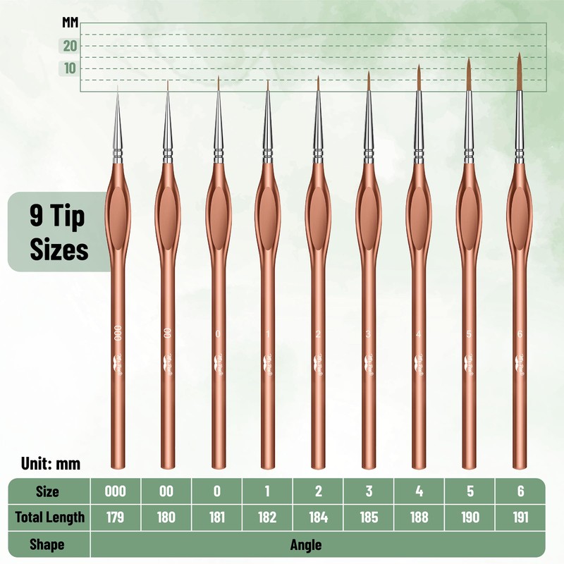 Mr. Pen- Detail Paint Brushes Set, 9 pcs, Rose Gold,