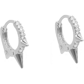 Punk spikes Stud Small CZ Hoop Earrings for Women Teen Girls Men 925 Sterling Silver charms Hoops Cuff Cartilage Stud Tragus Helix Crystal Wrap Earrings Hypoallergenic Rock Fashion Jewelry (Silver)