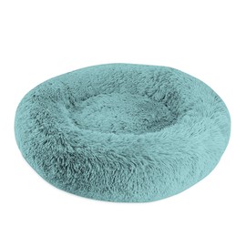 Arlee Donut Round Pet Dog Bed - Memory Foam - Calming Reduce Anxiety - Shaggy Vegan Fur - Assembled USA, Teal