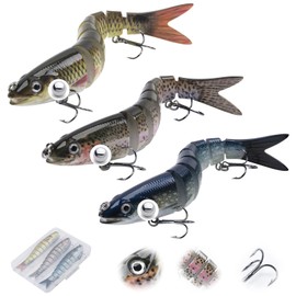 Matymats 3Pcs Pike Fishing Lures, 8 Segmented Multi Jointed Fishing Lures for Bass Trout Perch, Slow Sinking Bass Fishing Lure, Sea Fishing Lures Swimbaits, Fishing Gifts for Men, 5.3", 0.69oz