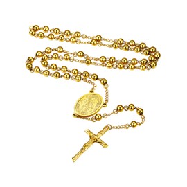 FaithHeart Gold Rosary Necklace for Men, Saint Christopher Pendant Neck Charms, Catholic Cross Crucifix Pendant Costume Jewelry for Father