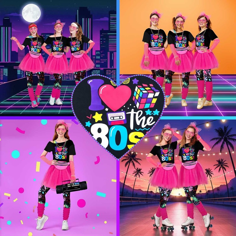 Lukovee Disfraz de los 1980 Mujers, 24 Conjunto de 80's